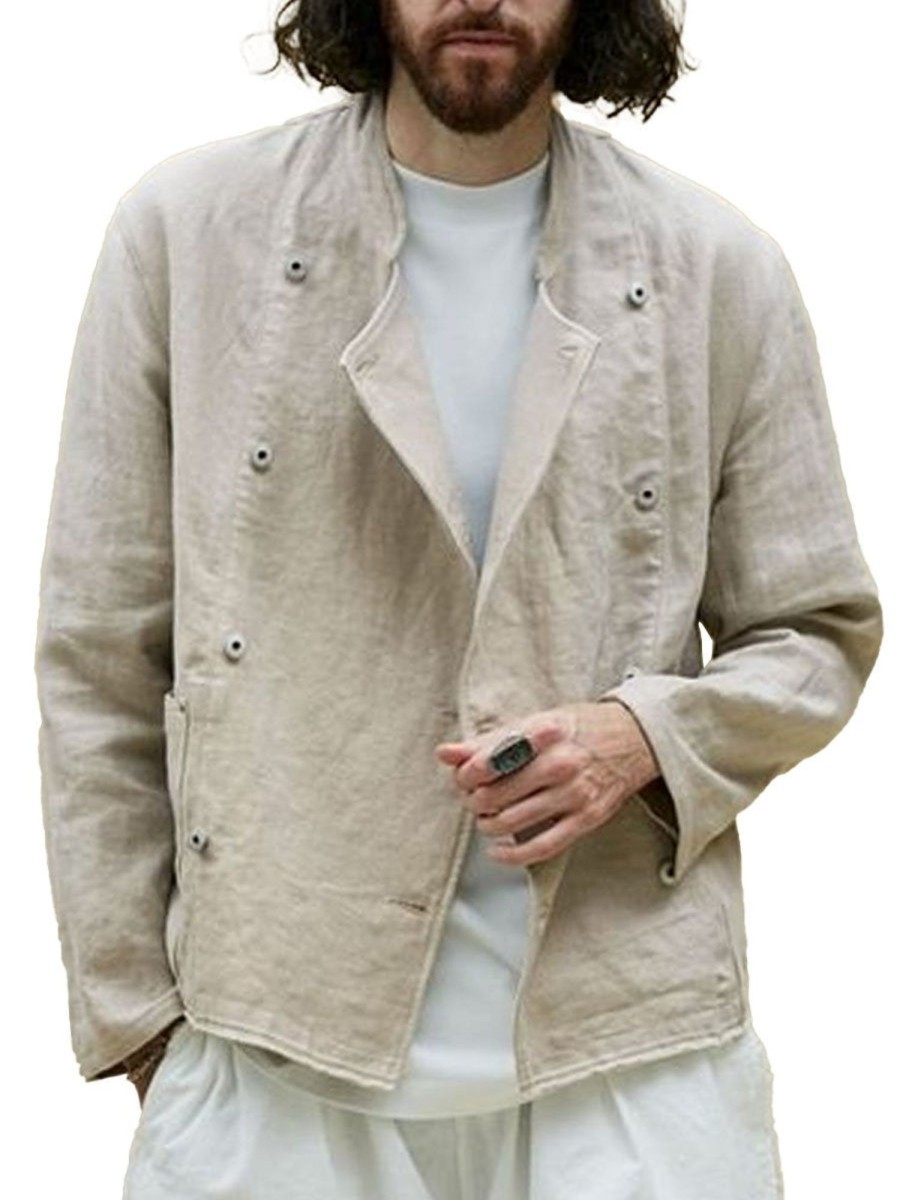 Men DJ Jacket | Double Pocket Solid Color Casual Versatile Jacket Beige