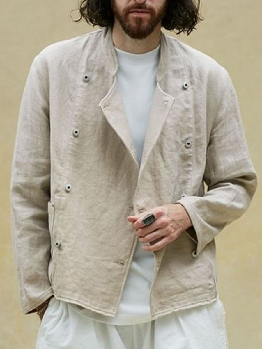 Men DJ Jacket | Double Pocket Solid Color Casual Versatile Jacket Beige