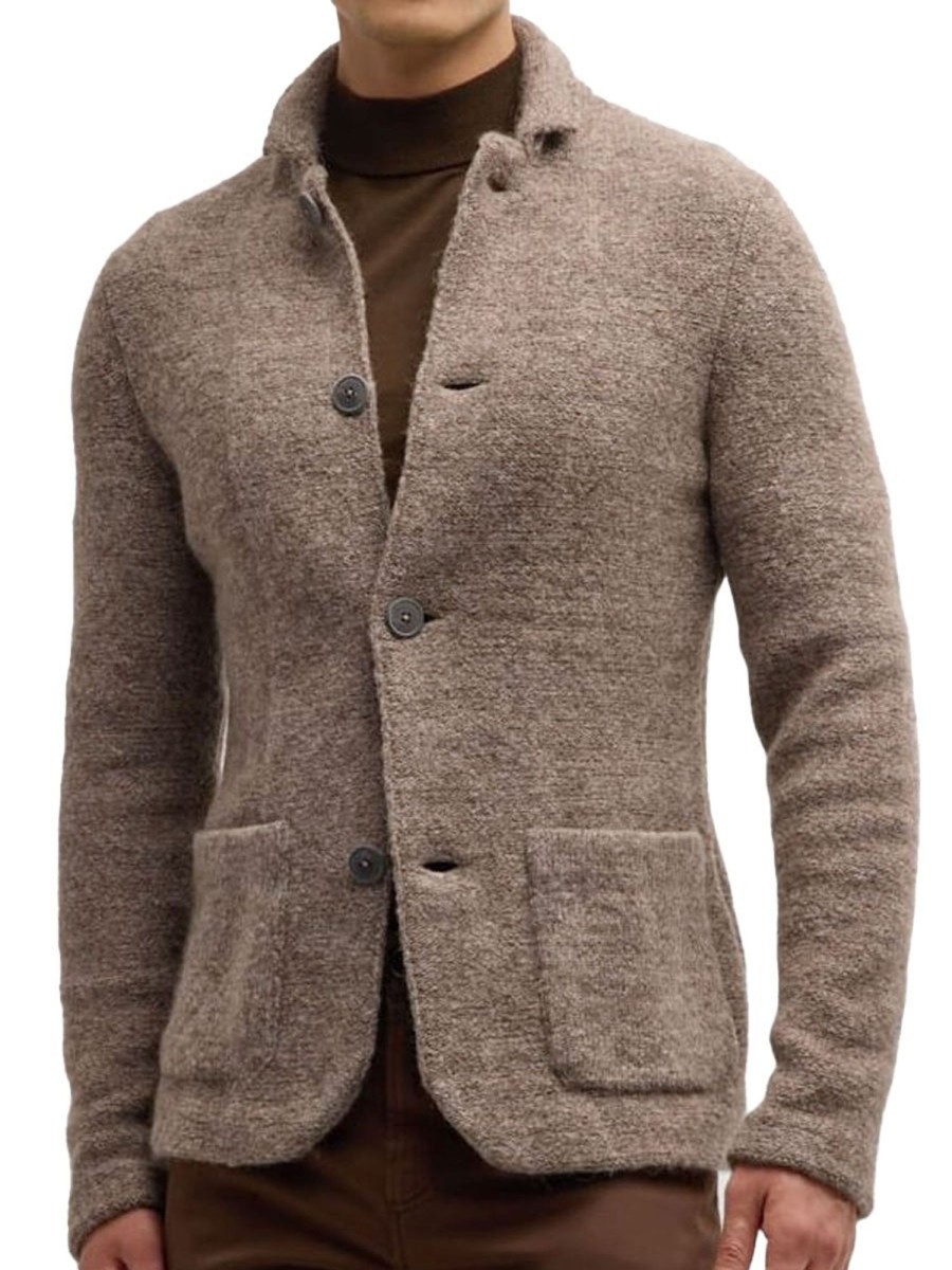 Men BXL Cardigan | Men'S Solid Color Knitted Pocket Casual Jacket Cardigan Camel