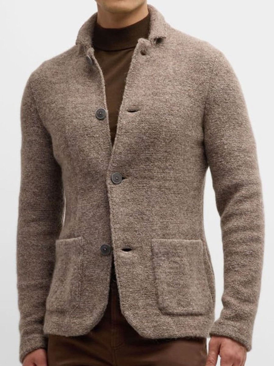 Men BXL Cardigan | Men'S Solid Color Knitted Pocket Casual Jacket Cardigan Camel