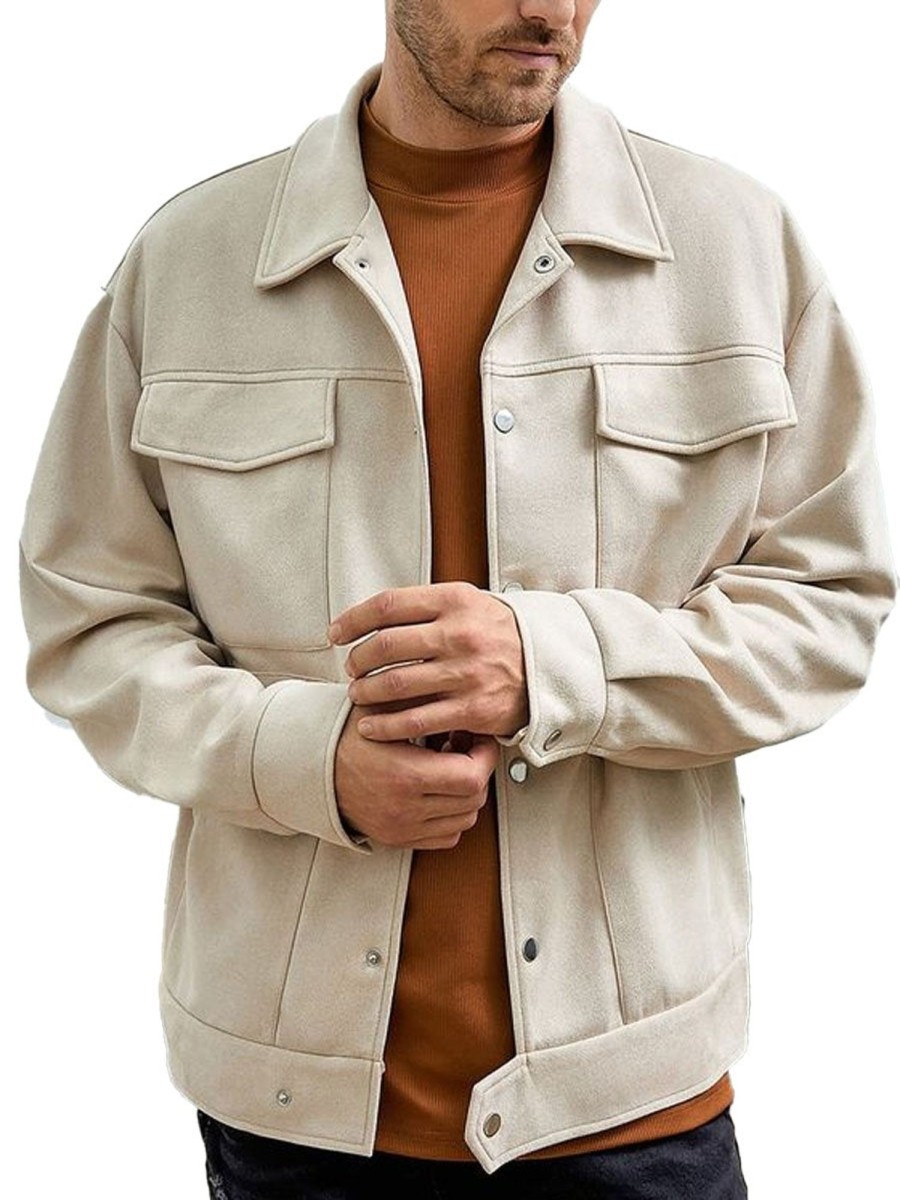 Men DJ Jacket | Solid Color Lapel 4-Pocket Casual Woolen Jacket Beige