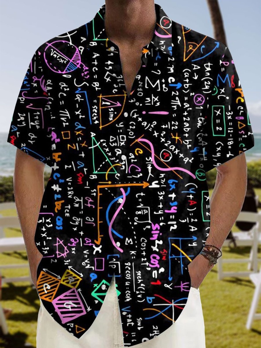 Men DJ Shirts | Mathematical Formula Print Casual Short-Sleeved Shirt Photo Color