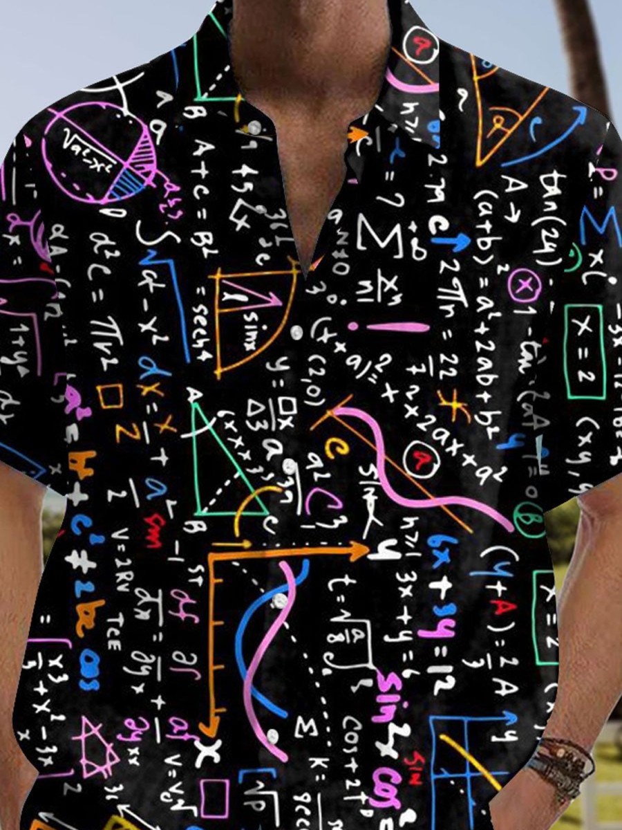 Men DJ Shirts | Mathematical Formula Print Casual Short-Sleeved Shirt Photo Color