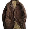 Men DJ Jacket | Vintage Corduroy Double-Pocket Lapel Single-Breasted Jacket Brown