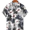 Men HLJ Shirts | Men'S Hawaiian Hibiscus Short Sleeve Shirt Grey