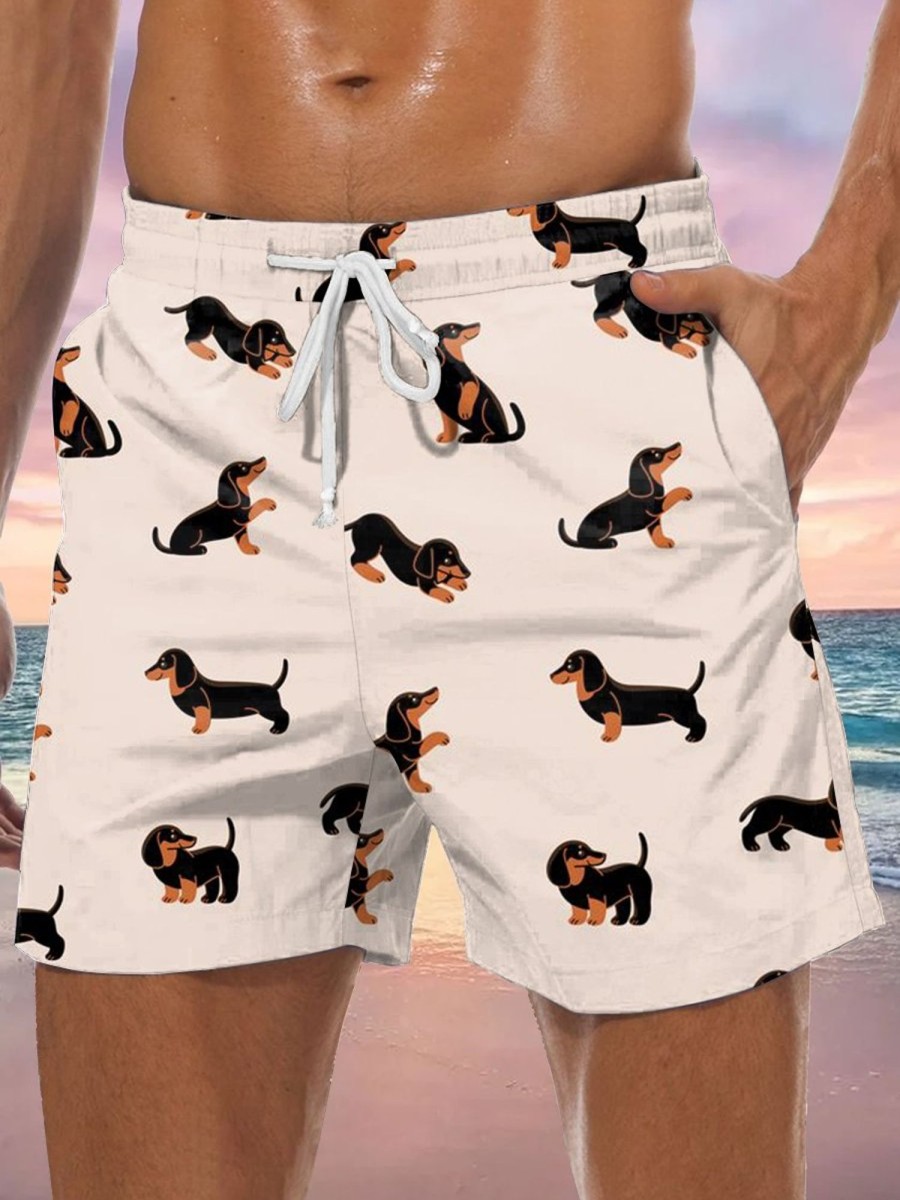 Men GYJ Bottoms | Puppy Print Casual Shorts Photo Color