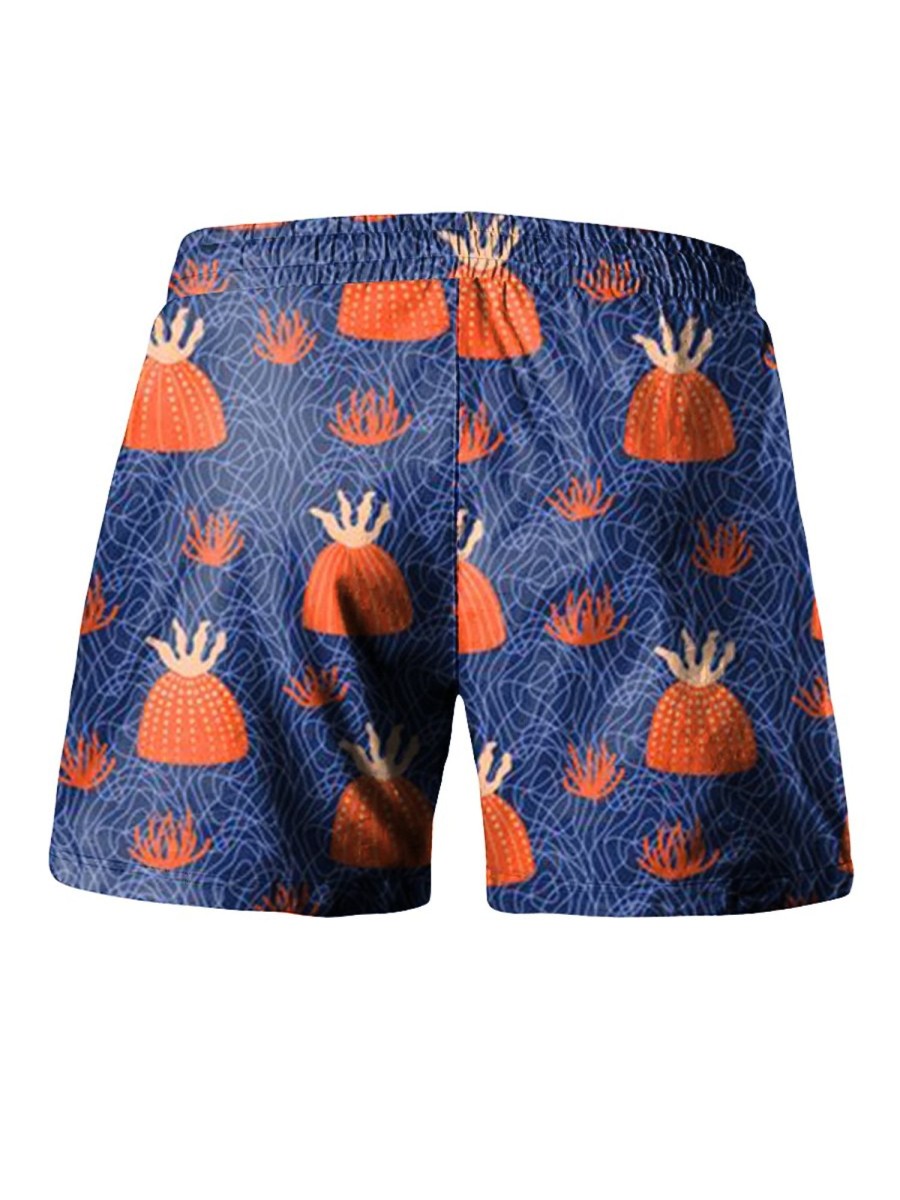 Men LJC Bottoms | Pumpkin Dinosaur Print Track Shorts Photo Color