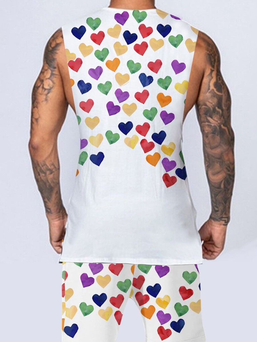 Men DJ Set | Fun Lgbt Print Round Neck Tank Top And Shorts Two-Piece Set Photo Color