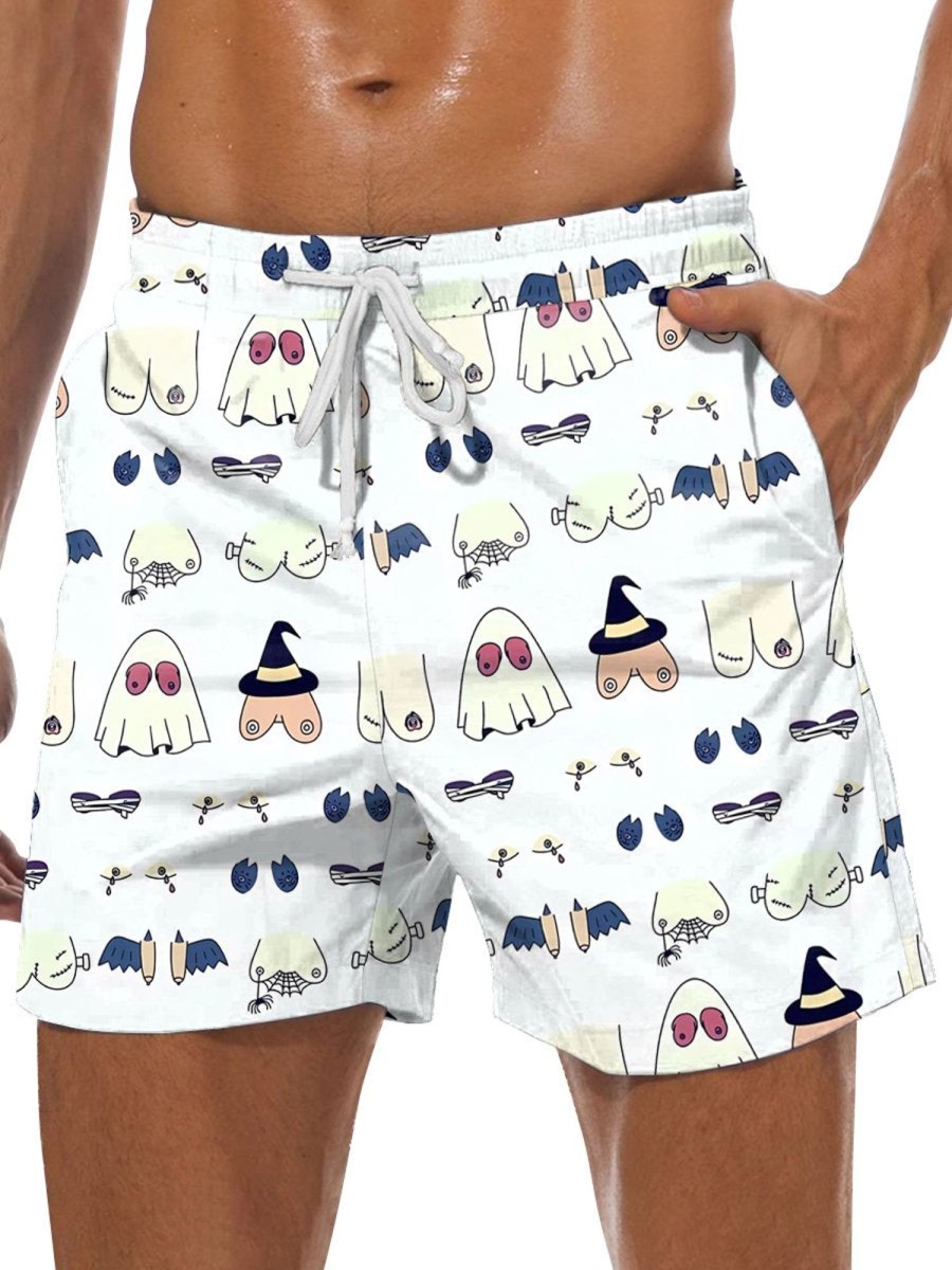 Men DJ Shorts | Fun Halloween Boobs Print Casual Pocket Shorts