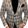 Men BXL Jacket | Men'S Vintage Multi-Pocket Plaid Plaid Casual Blazer Gray