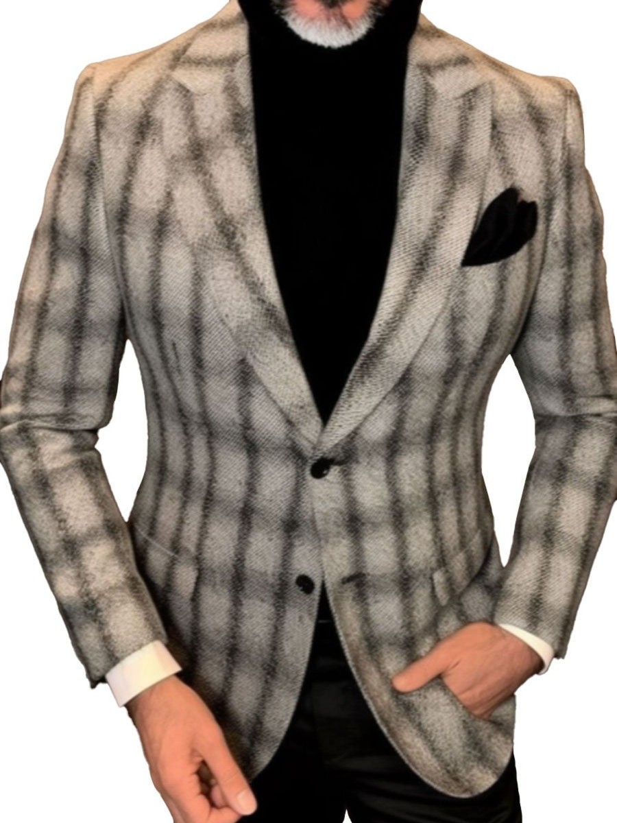 Men BXL Jacket | Men'S Vintage Multi-Pocket Plaid Plaid Casual Blazer Gray