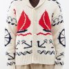 Men DJ Cardigan | Retro Sailing Anchor Jacquard Lapel Knitted Cardigan White