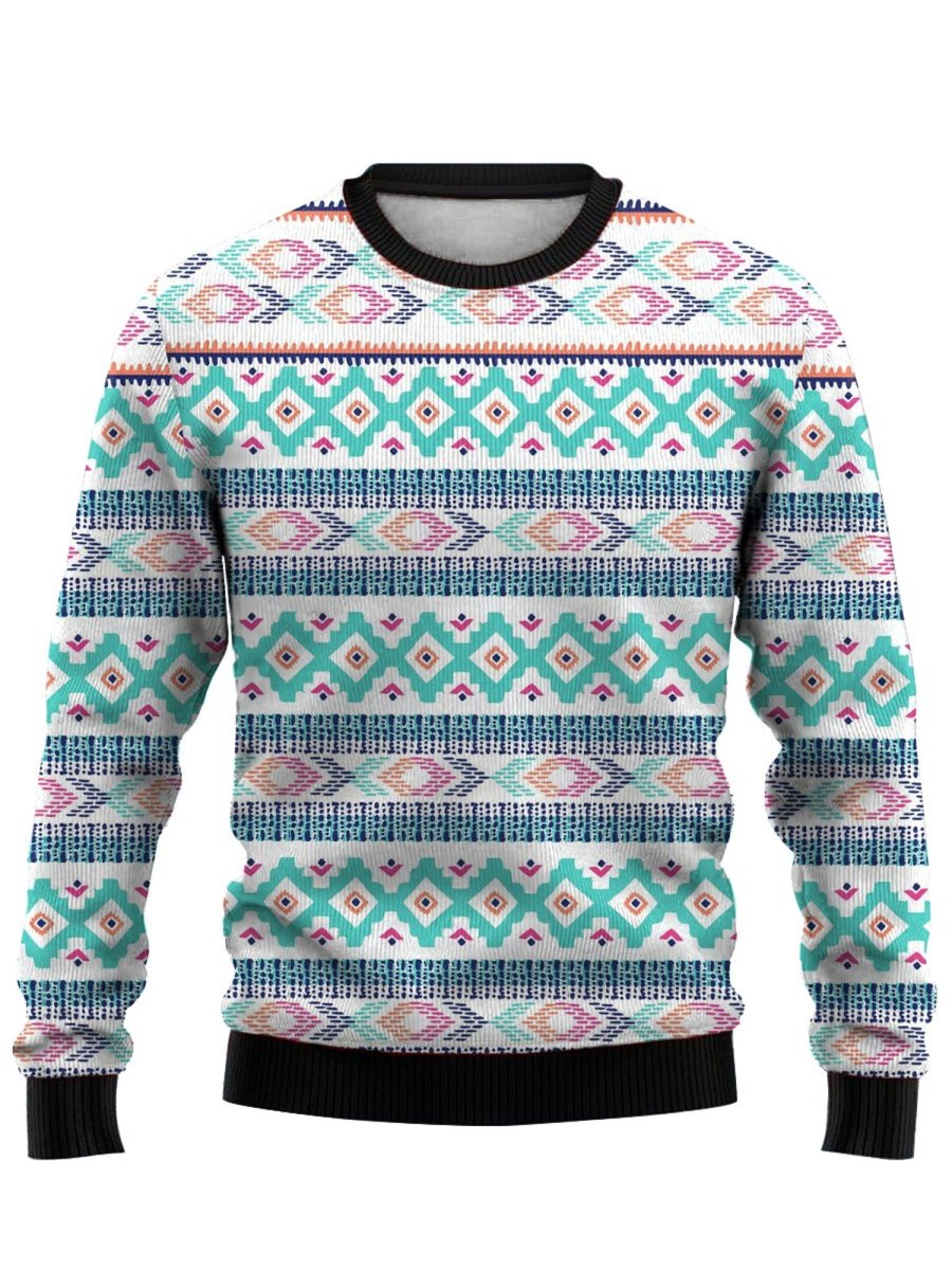 Men GYJ Ugly Sweater | Graphic Print Casual Crew Neck Sweatshirt White