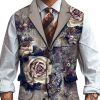 Men QMY Vest | Retro Floral Wood Grain Print Three Pocket Vest Photo Color