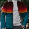 Men DJ Print Jacket | Gradient Color Stripe Print Plus Velvet Lapel Warm Jacket Photo Color