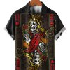 Men HLJ Shirts | Men'S Queen Hearts Playing Card Print Short Sleeve Shirt Black