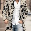 Men DJ Print Jacket | Polka Dot Print Stand Collar Double Pocket Single Breasted Woolen Coat Khaki