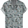 Men HLJ Shirts | All The Boobs Are Beautiful Floral Print Short Sleeve Shirt Gray Blue