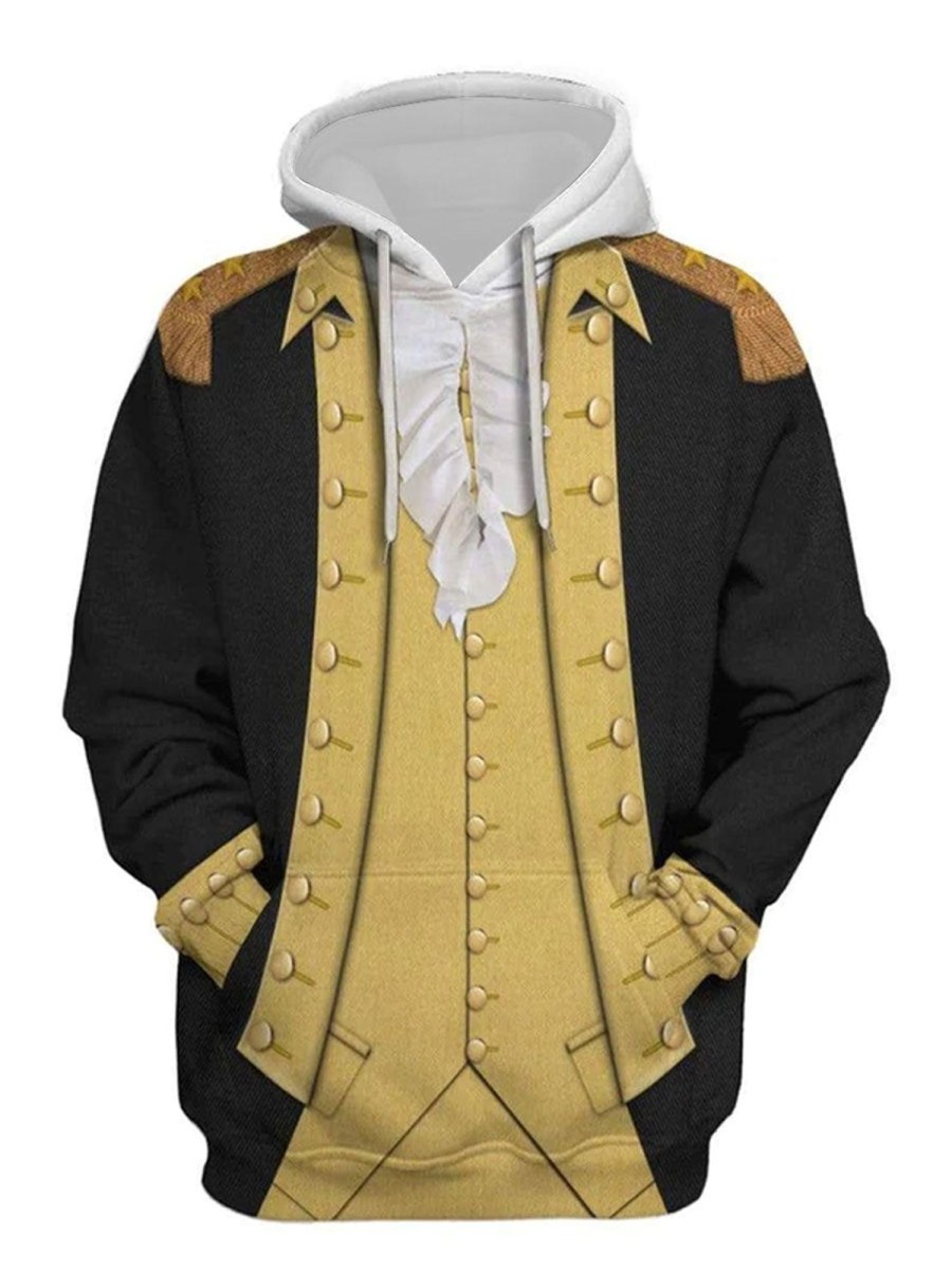 Men DJ T-Shirts | George Washington Clothes Printed Casual Hooded Sweatshirt Black