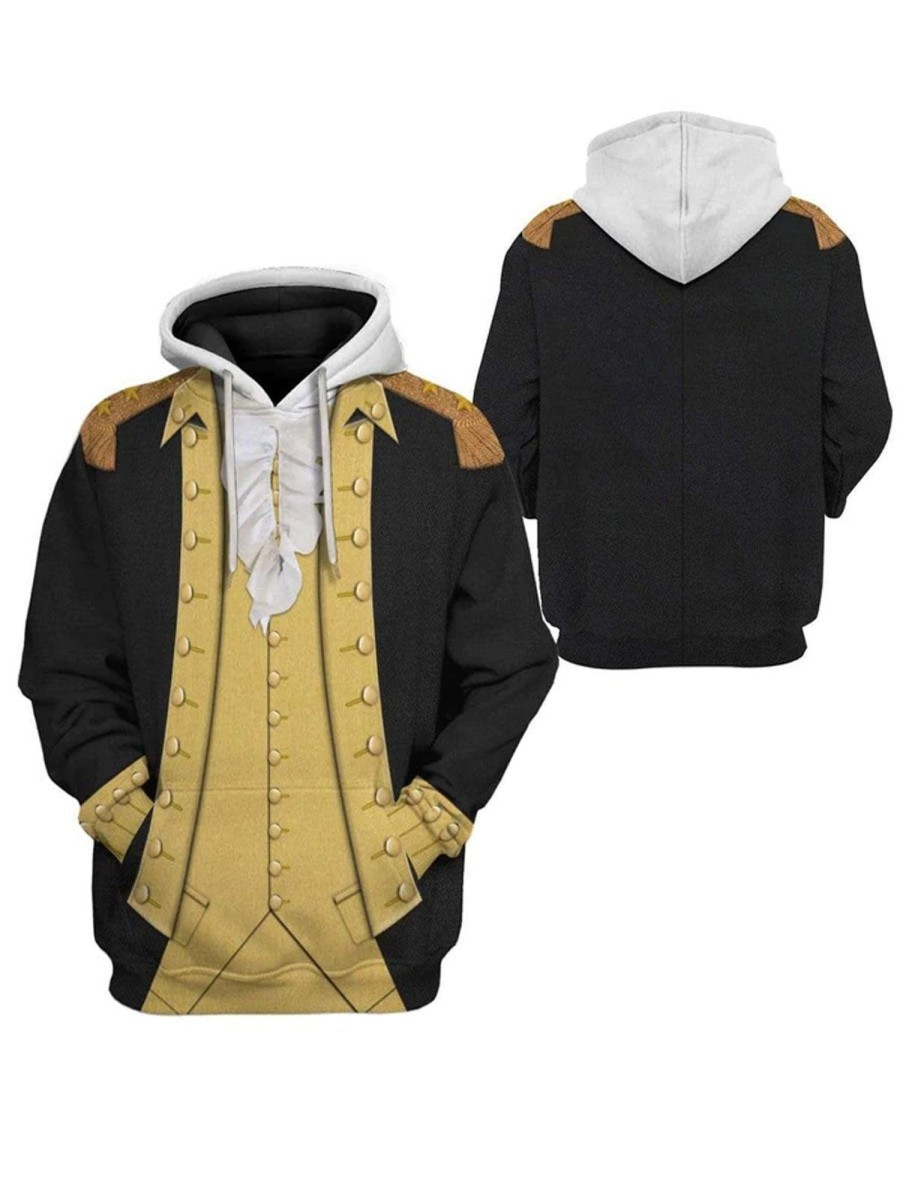 Men DJ T-Shirts | George Washington Clothes Printed Casual Hooded Sweatshirt Black