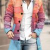 Men DJ Jacket | Rainbow Print Double Pocket Stand Collar Jacket Photo Color