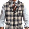 Men DJ Vest | Vintage Plaid Printed Three-Pocket Lapel Casual Vest Photo Color