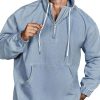 Men TH Casual Hoodie | Men'S Half Zip Drawstring Denim Sweatshirt Blue