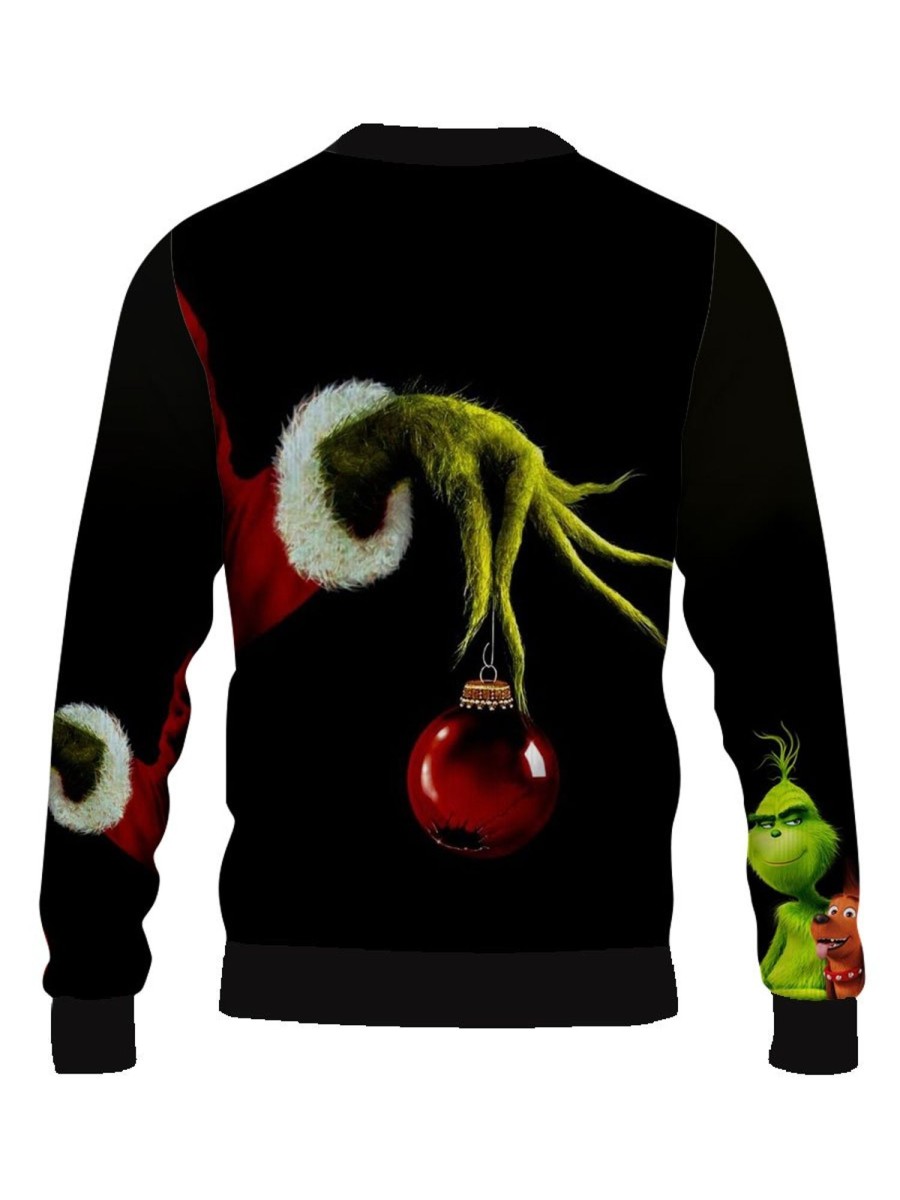 Men BXL Ugly Sweater | Men'S Casual Christmas Green Monster Print Crew Neck Sweatshirt Black