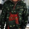 Men BXL T-Shirts | Men'S Casual Fun Animal Cat Print Fleece Pocket Polo Sweatshirt Photo Color