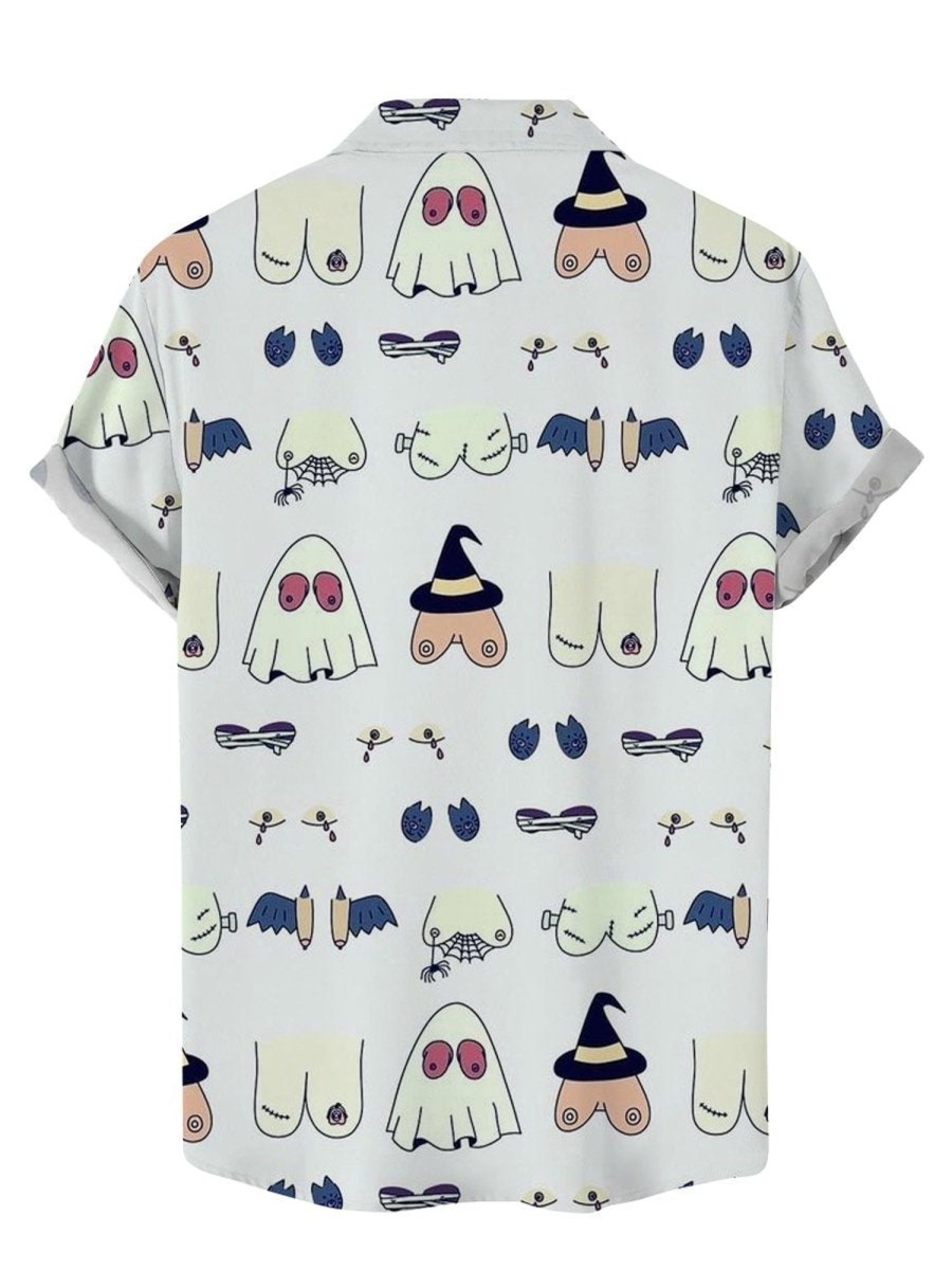 Men DJ Shirts | Boobs Halloween Print Casual Hawaiian Short Sleeve Shirt