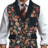 Men DJ Vest | Retro Cashew Flower Print Lapel Three-Pocket Casual Vest Photo Color