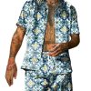 Men DJ Set | Vintage Geometric Print Short-Sleeved Shirt And Shorts Two-Piece Set Blue