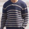 Men DJ Sweater | Crew Neck Striped Knit Casual Pullover Photo Color