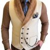 Men DJ Vest | Plush Shawl Lapel Double Breasted Chest Pocket Vest Beige