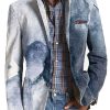 Men BXL Print Jacket | Men'S Retro Ink Gradient Print Casual Lapel Blazer Navy Blue