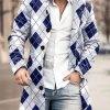 Men DJ Print Jacket | Retro Diamond Check Print Stand Collar Double Pocket Wool Coat Photo Color