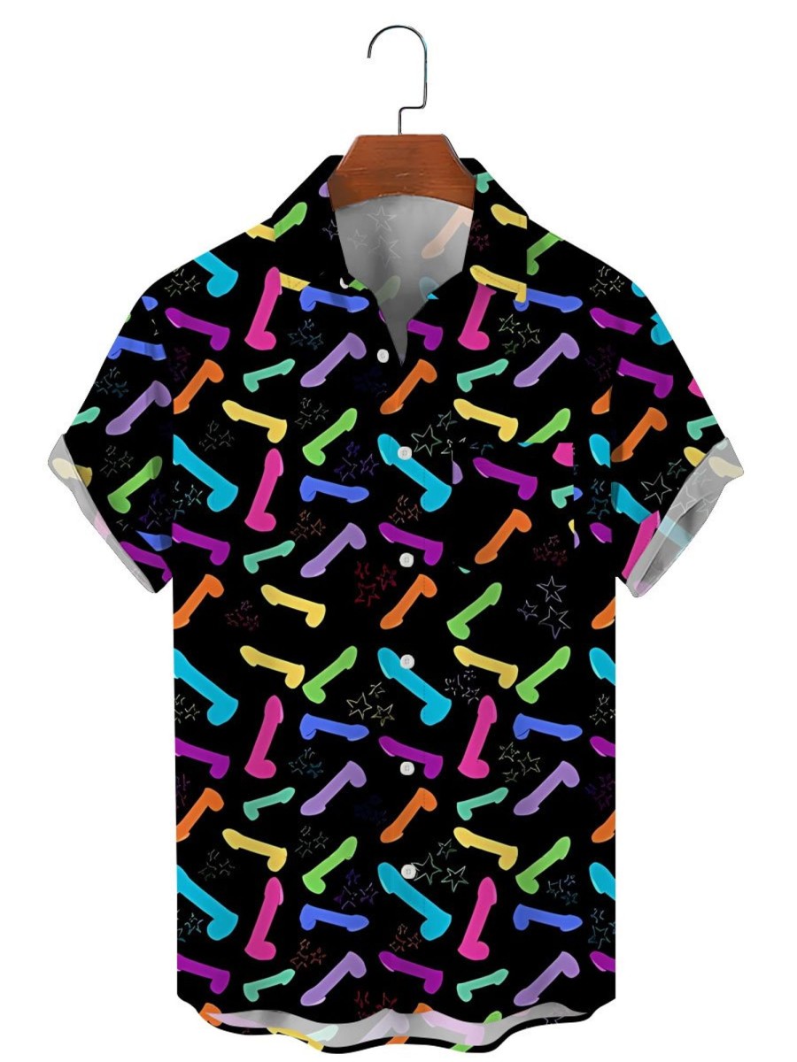 Men BXL Shirts | Fun Colorful Duck Print Resort Casual Pocket Short Sleeve Shirt