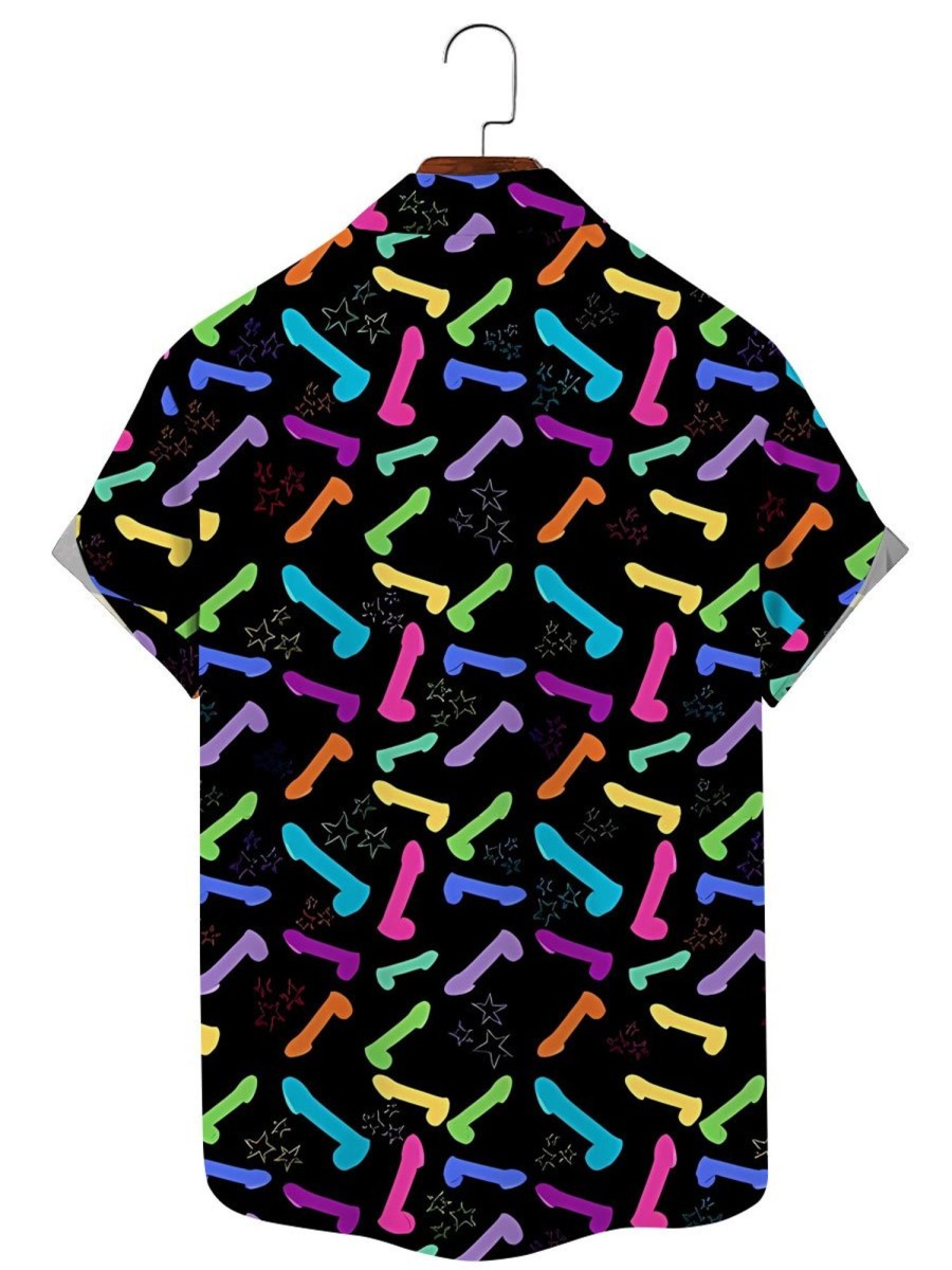 Men BXL Shirts | Fun Colorful Duck Print Resort Casual Pocket Short Sleeve Shirt