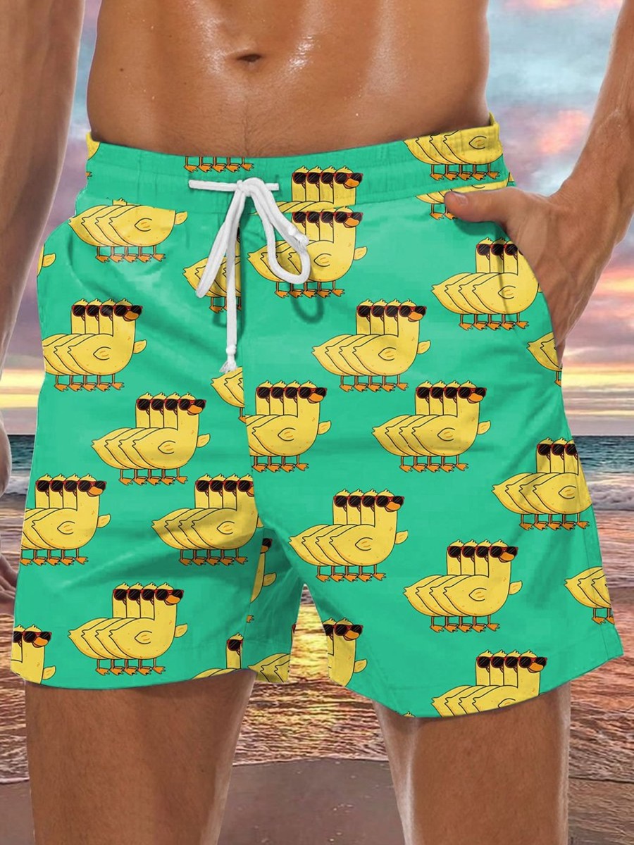 Men LJC Shorts | Sunglasses Duck Print Hawaiian Track Shorts Photo Color