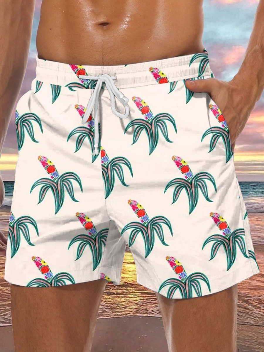 Men GYJ Shorts | Floral Banana Print Track Shorts White