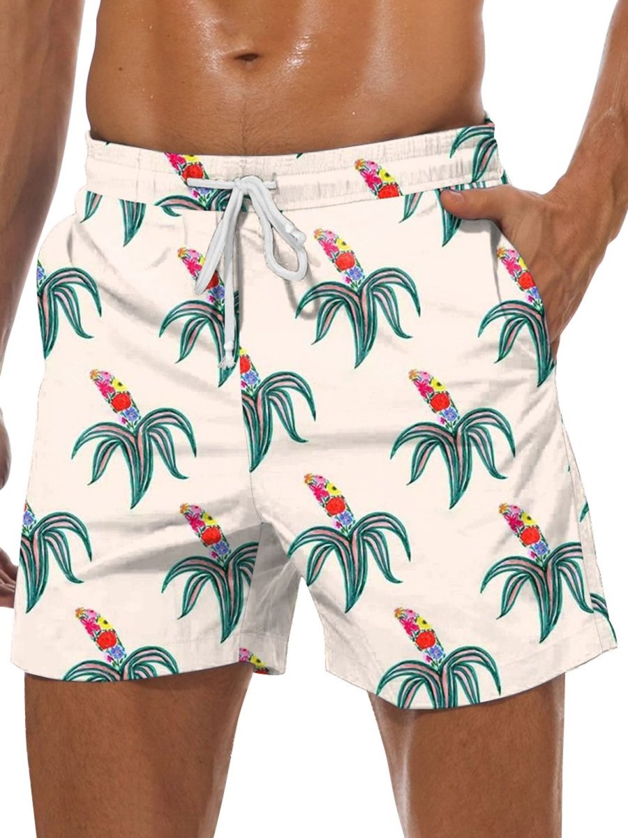 Men GYJ Shorts | Floral Banana Print Track Shorts White