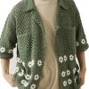 Men DJ Casual Shirts | Lapel Single-Breasted Double-Pocket Casual Knitted Short-Sleeved Shirt Army Green