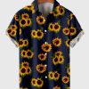 Men HLJ Shirts | Sunflower Print Hawaiian Short Sleeve Shirt Dark Blue