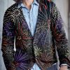 Men DJ Print Cardigan | Rainbow Fireworks Show Printed Knitted Cardigan Photo Color