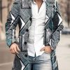 Men BXL Print Jacket | Men'S Casual Button Pockets Geometric Print Wool Stand Collar Coat Gray