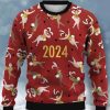 Men DJ Ugly Sweater | 2024 Happy Dancer Print Casual Crew Neck Sweatshirt Red