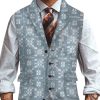 Men DJ Vest | Retro Abstract Print Lapel Three-Pocket Casual Vest Blue