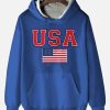 Men DJ T-Shirts | American Flag Print Hooded Sweatshirt Blue