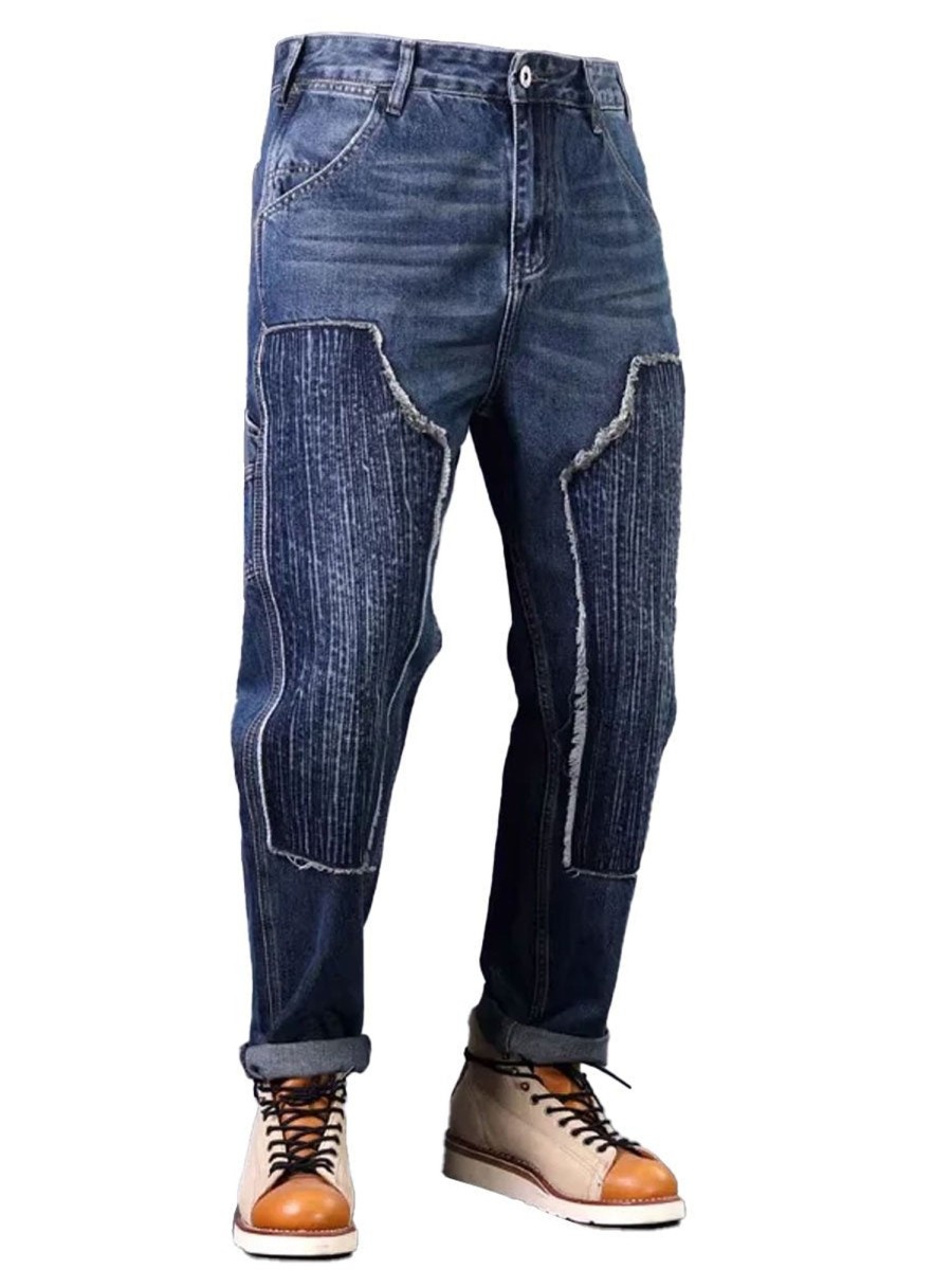 Men BXL Bottoms | Men'S Vintage Patchwork Washed Casual Jeans Blue