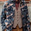 Men DJ Jacket | Vintage Ukiyoe Print Corduroy Pocket Lapel Jacket Photo Color